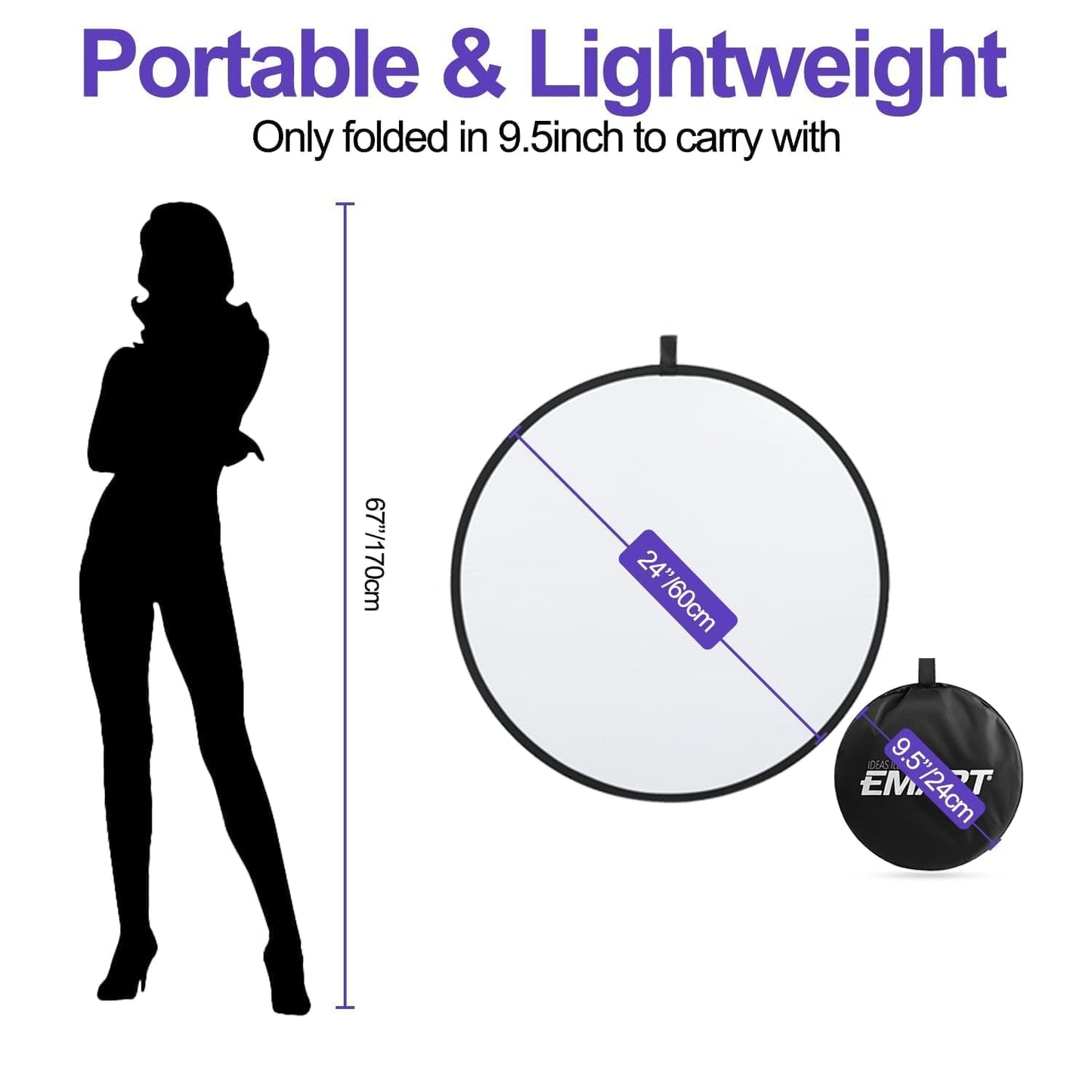 EMART - Reflector fotográfico plegable 5 en 1 con bolsa, panel de cámara portátil para video de estudio, iluminación exterior, fotografía interior, retrato translúcido, blanco, plata, oro, negro