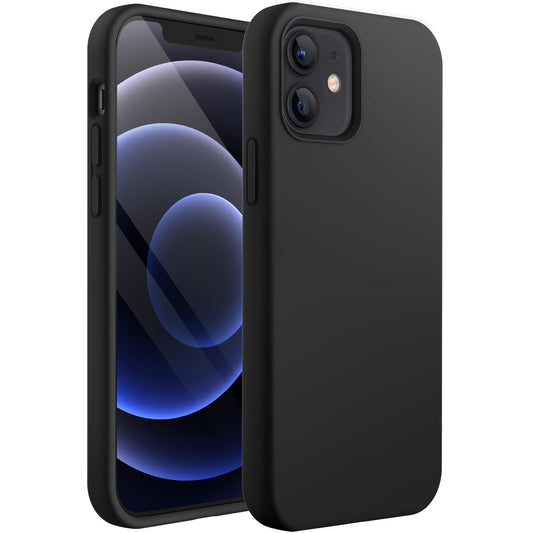 JETech Funda Silicona para iPhone 12/12 Pro 6.1 Pulgadas, Protectora de Cuerpo Completo con Tacto Suave y Sedoso, Antigolpes Carcasa con Forro de Microfibra (Negro)