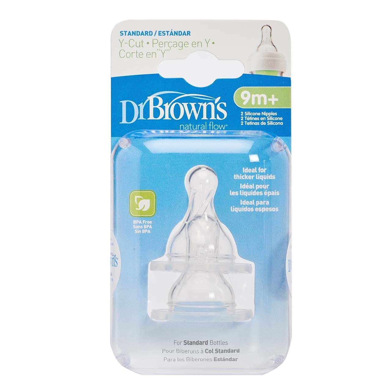 Dr. Brown's - Pezones de silicona de corte en Y estándar de flujo natural de 9 m+ - Paquete de 2