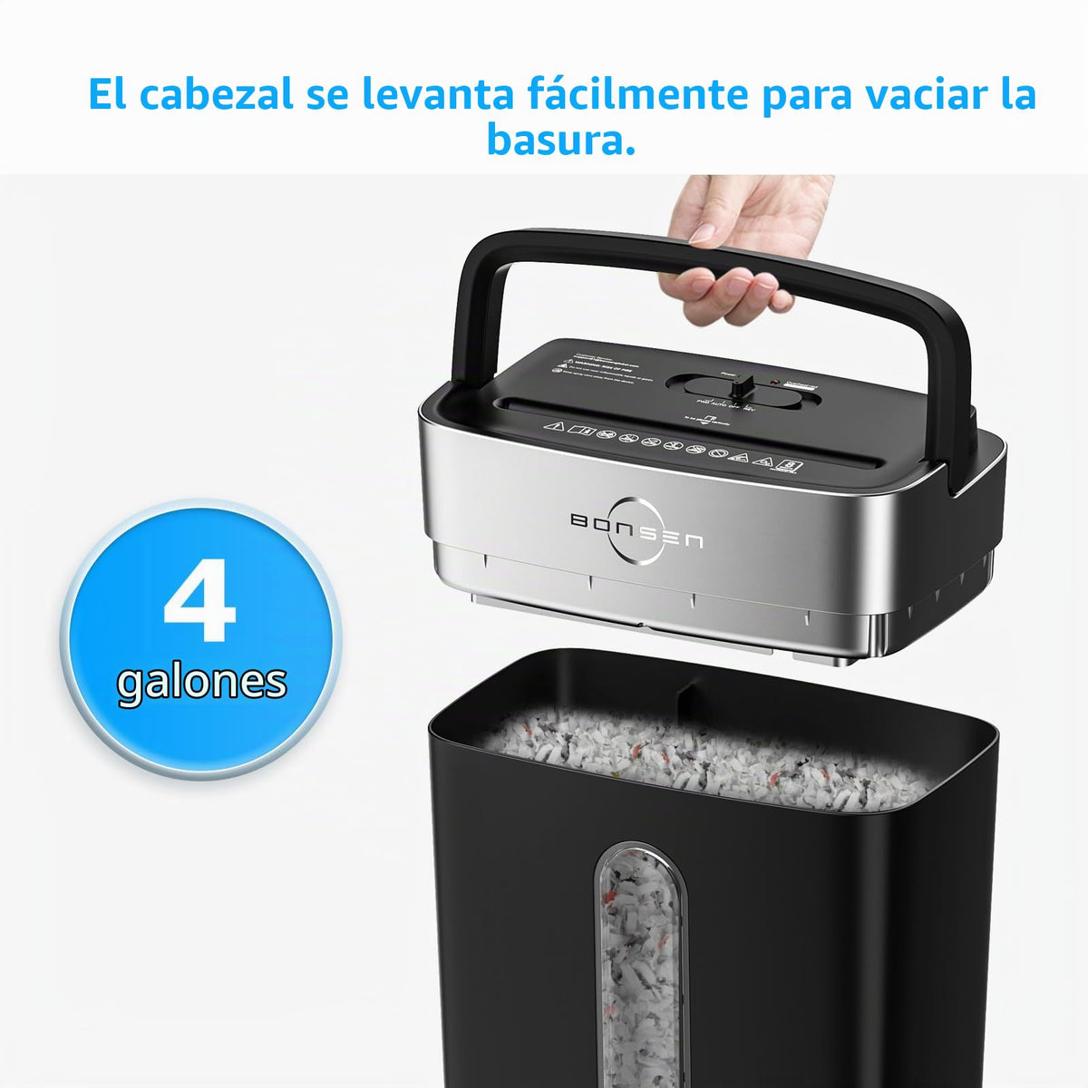 Trituradora de Papel Bonsen Negra de 4 Galones y 8 Hojas de Corte Cruzado para Oficina en Casa