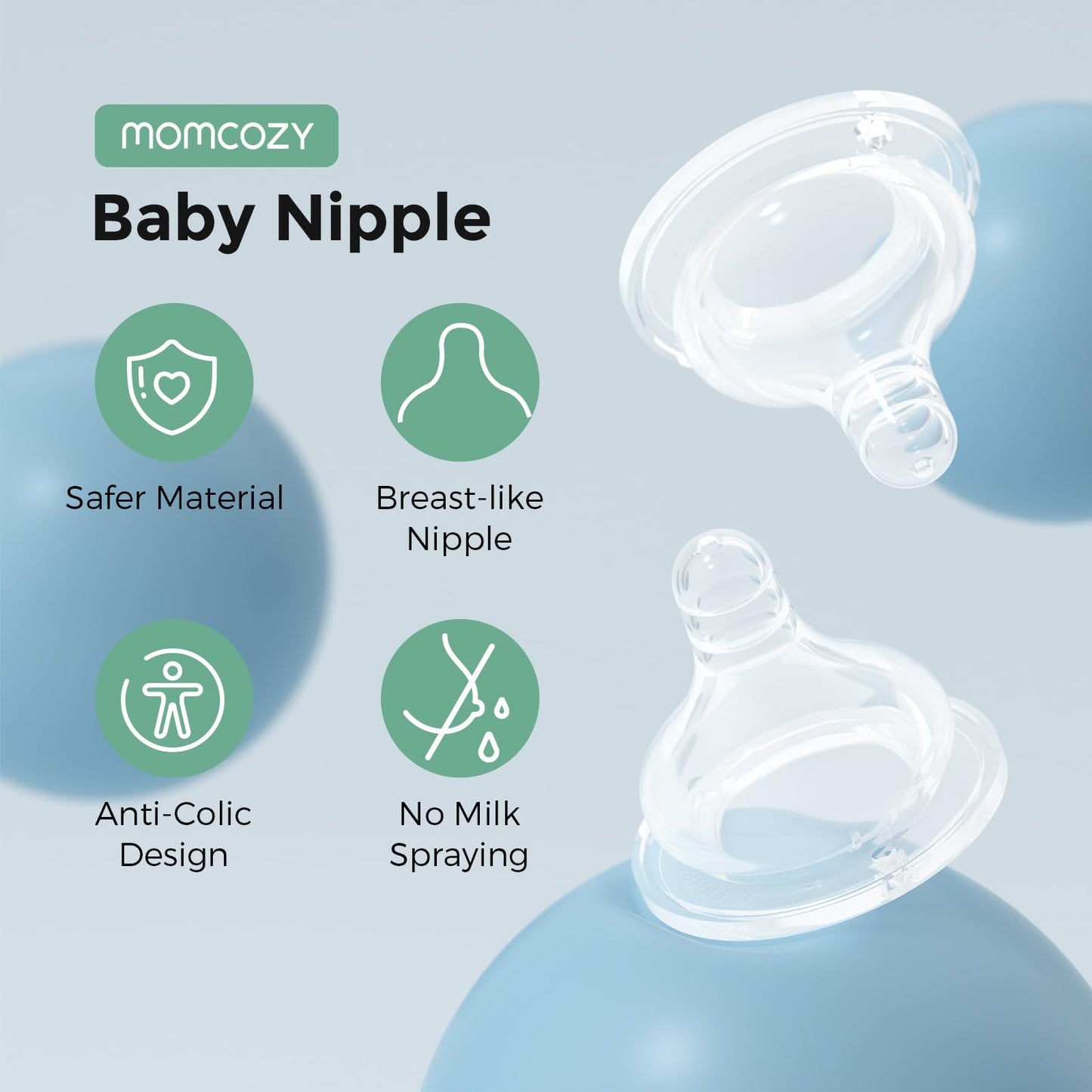 Momcozy tetina de bebé suave premium de flujo natural de silicona para biberones de cuello ancho, libre de BPA, perfectamente compatible con el enfriador de leche materna Momcozy, pequeño (paquete de
