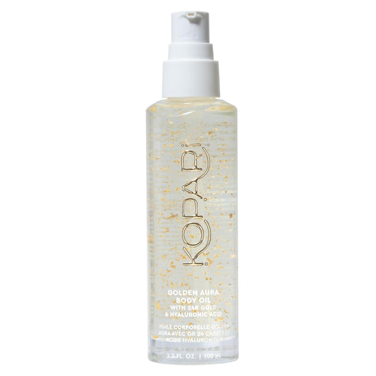 Kopari- Aceite corporal Golden Aura con oro de 24 quilates y ácido hialurónico: fórmula hidratante para una piel radiante, 3,3 oz