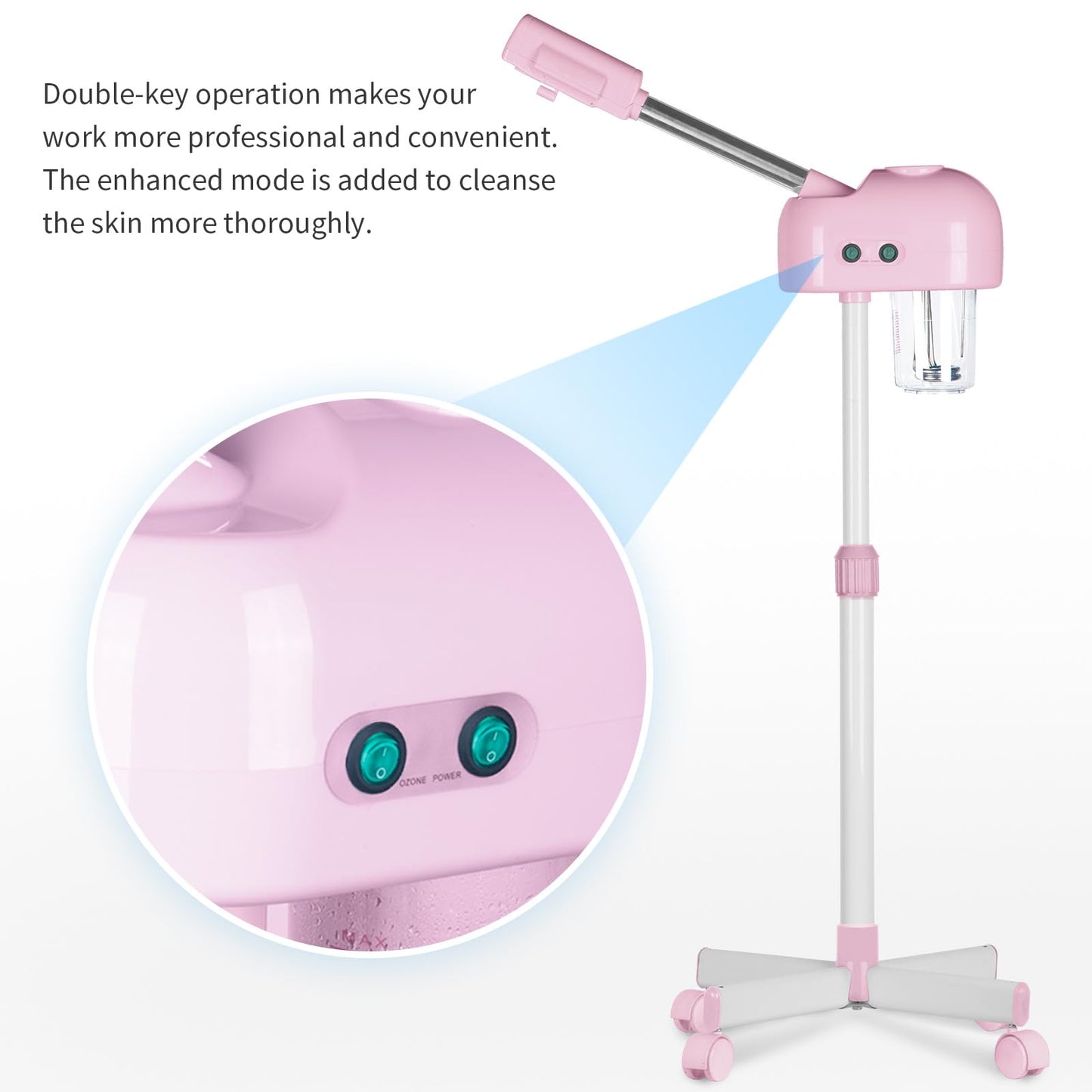 AceFox Vaporizador Facial Profesional, Vaporizador Facial con Ozono, Rosa, Rejuvenecedor