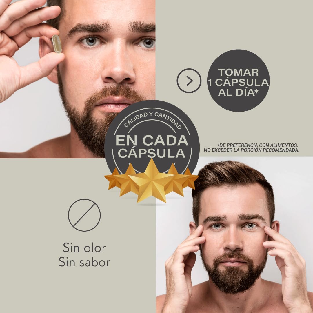 NOT-MINOX Men Caps para Crecimiento de Cabello, Barba y Bigote | Multivitamínico con Colágeno Hidrolizado, Biotina, Queratina y Vitamina E | 120 Cápsulas para 120 Días | Vitaminas para el Cabello