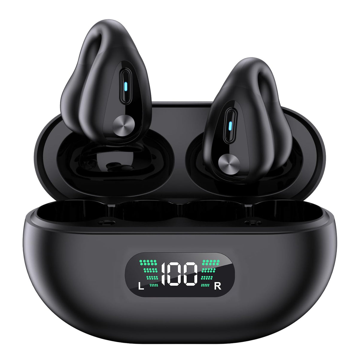 Auriculares Inalámbricos Cujiadi Negro de Oído Abierto Bluetooth para Entrenamiento y Conducción