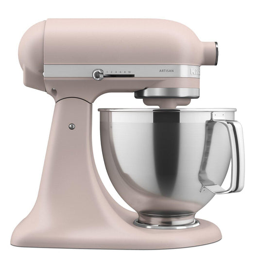 KitchenAid Artisan Series KSM195PSFT - Batidora de pie con cabezal inclinable con paquete de accesorios premium, color rosa pluma, color rosa