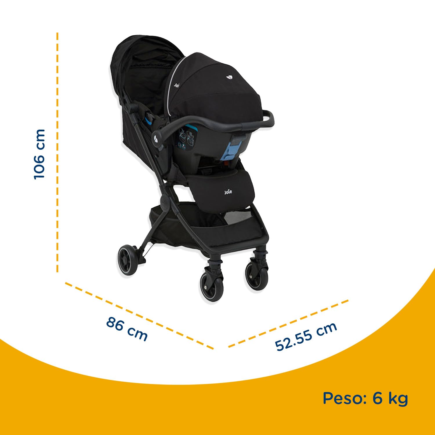 Joie Carriola para Bebe Pact con Silla Portabebés | Carriola de Baston Ligera con Cinturón de Seguridad de 5 Puntos | Carriola de Viaje con Toldo Repelente al Agua FPS 50+ | Carriola Ultra Ligera