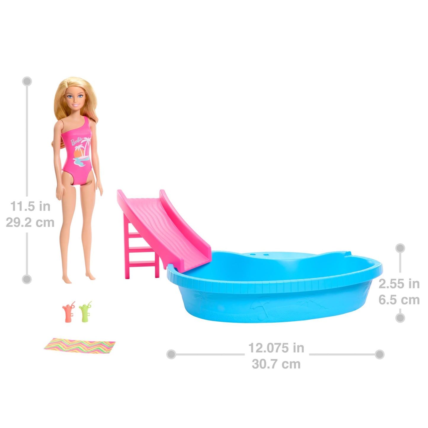 Barbie, Set de Juego Alberca Glam con Muñeca, para Niñas de 3 Años en Adelante, Mattel, Tarde de Verano Perfecta, Piscina para llenar con Agua de Verdad