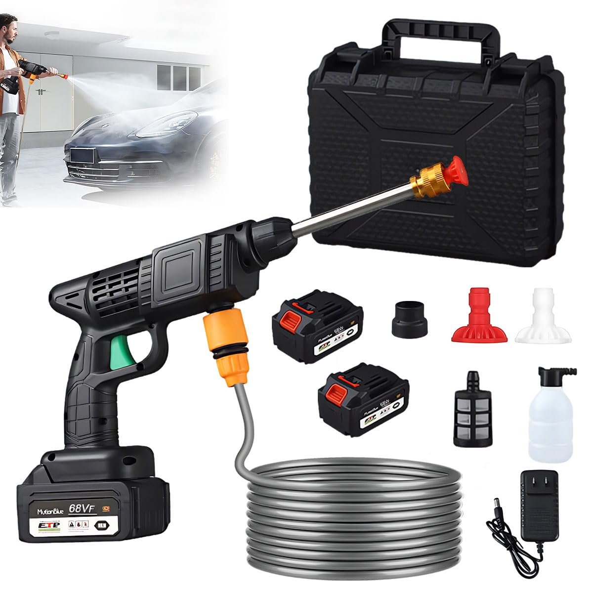 Pistola de Lavado Inalámbrica ADILIKADII Negra con Batería Dual y Hidrolavadora Portátil