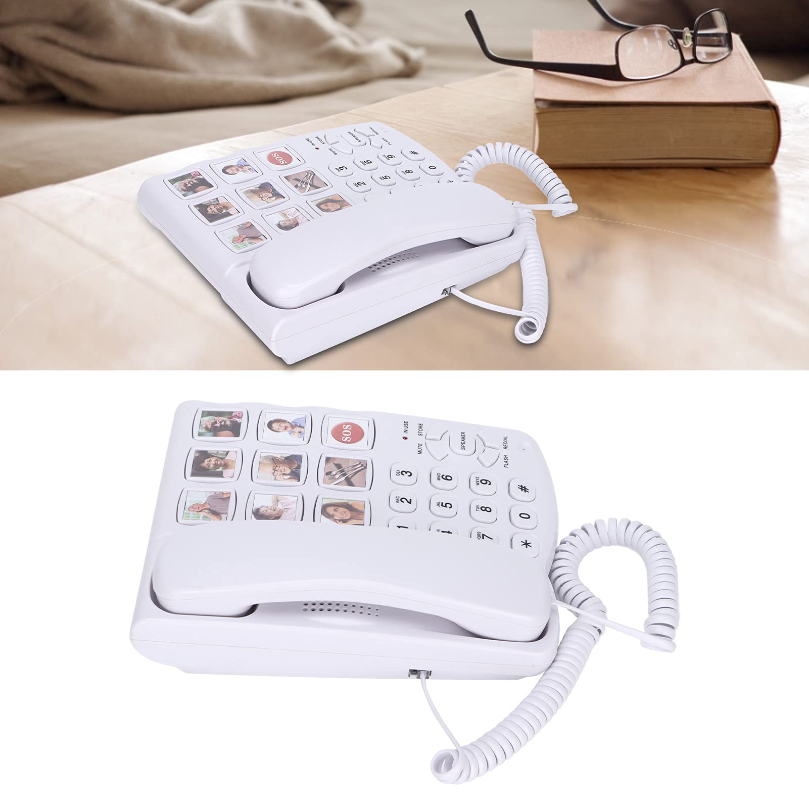 fansheng Teléfonos de Botones Grandes para Personas Mayores, con Discapacidad Auditiva, Teléfono Fijo con Cable Y Tonos de Llamada Súper Fuertes para Hogar, Teléfono de Escritorio con Cable