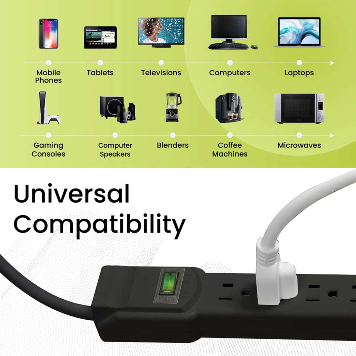 Go Green Power GG-16103MSBK 6 Outlet Surge Protector with 3-Feet Cord