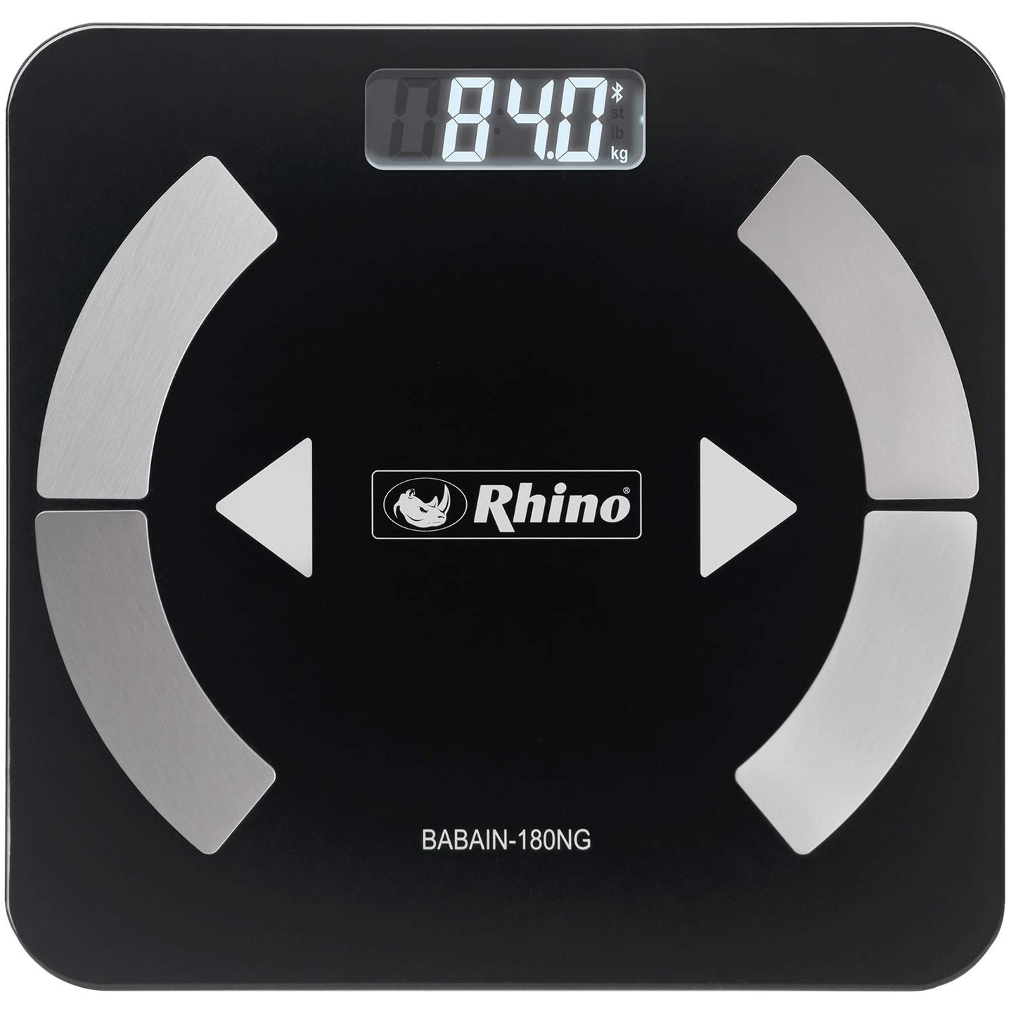 RHINO, Báscula Digital Corporal, Capacidad 180 kg/100g. Precisión, Conectividad Bluethooth, APP FITDAYS Gratis, Compatible iOS y Android, Baterías Incluidas, BABAIN-180NG