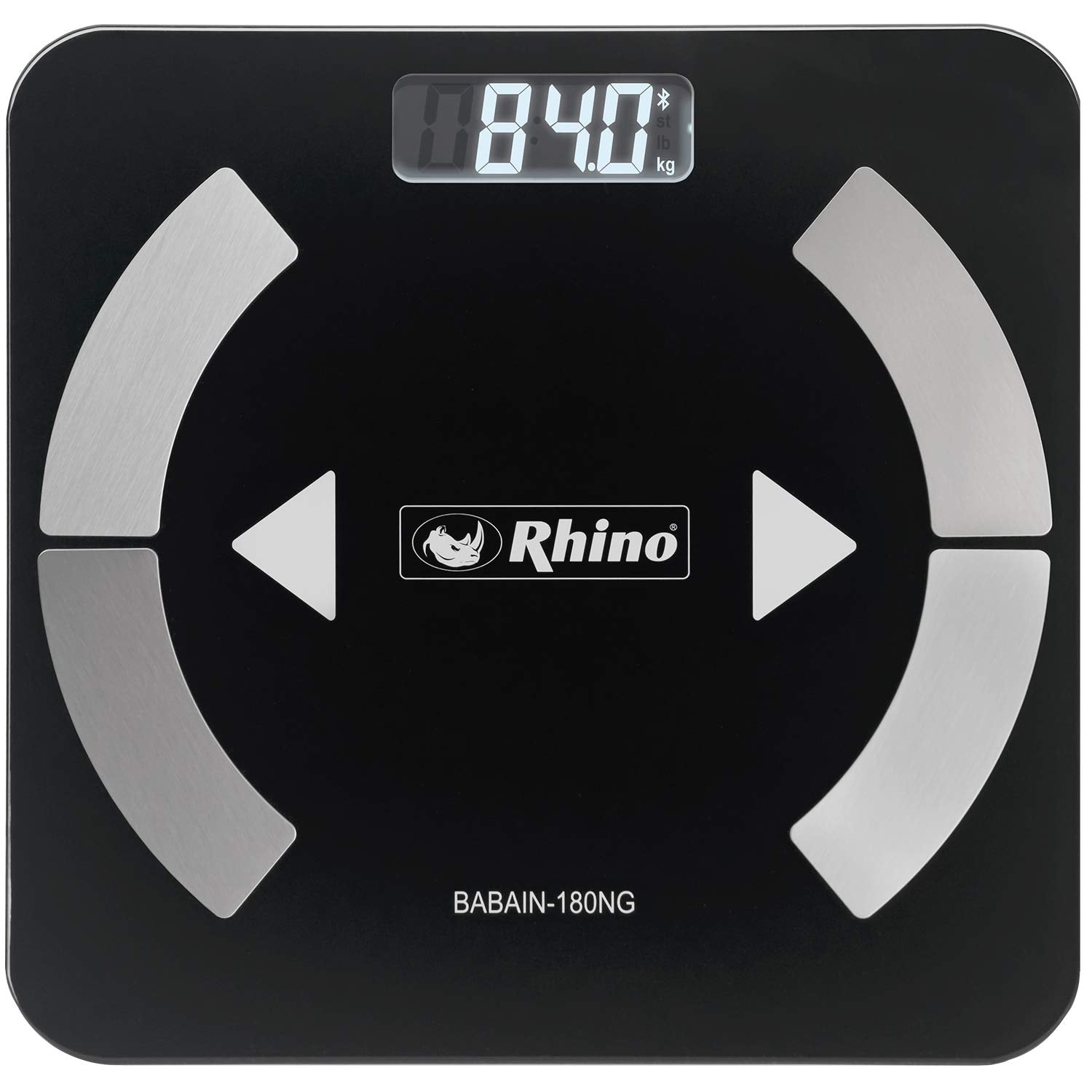 RHINO, Báscula Digital Corporal, Capacidad 180 kg/100g. Precisión, Conectividad Bluethooth, APP FITDAYS Gratis, Compatible iOS y Android, Baterías Incluidas, BABAIN-180NG