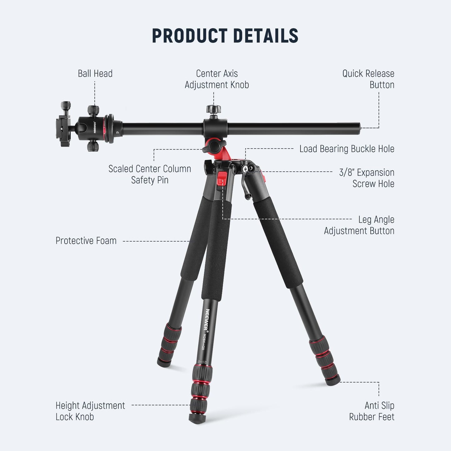 Monopié NEEWER Aluminio 184cm con Rótula y Placa QR Tipo Arca para Cámara Réflex Digital y Videocámara