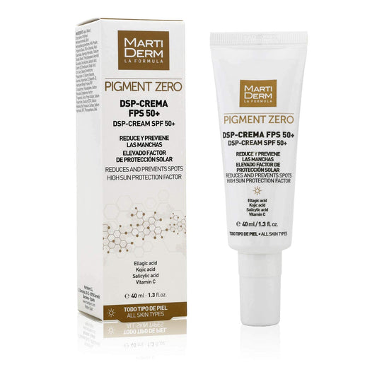 MartiDerm Pigment Zero DSP Crema Despigmentante con Protector Solar FPS 50+ Crema con color, elimina, previene, cubre y protege las manchas. Ácido tranexámico + Ácido ferúlico + Niacinamida + Vitamina C - 40 ml