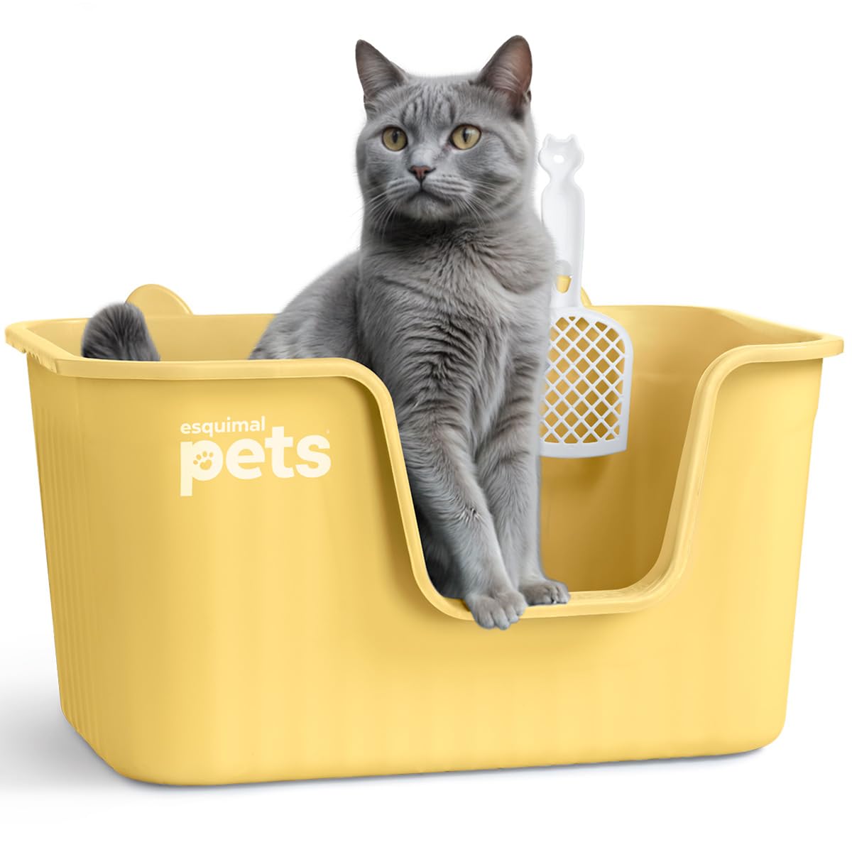 Arenero para Gato Esquimal Amarillo con Paredes Altas y Pala Grande