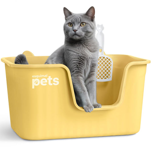 Arenero para Gato Esquimal Amarillo con Paredes Altas y Pala Grande