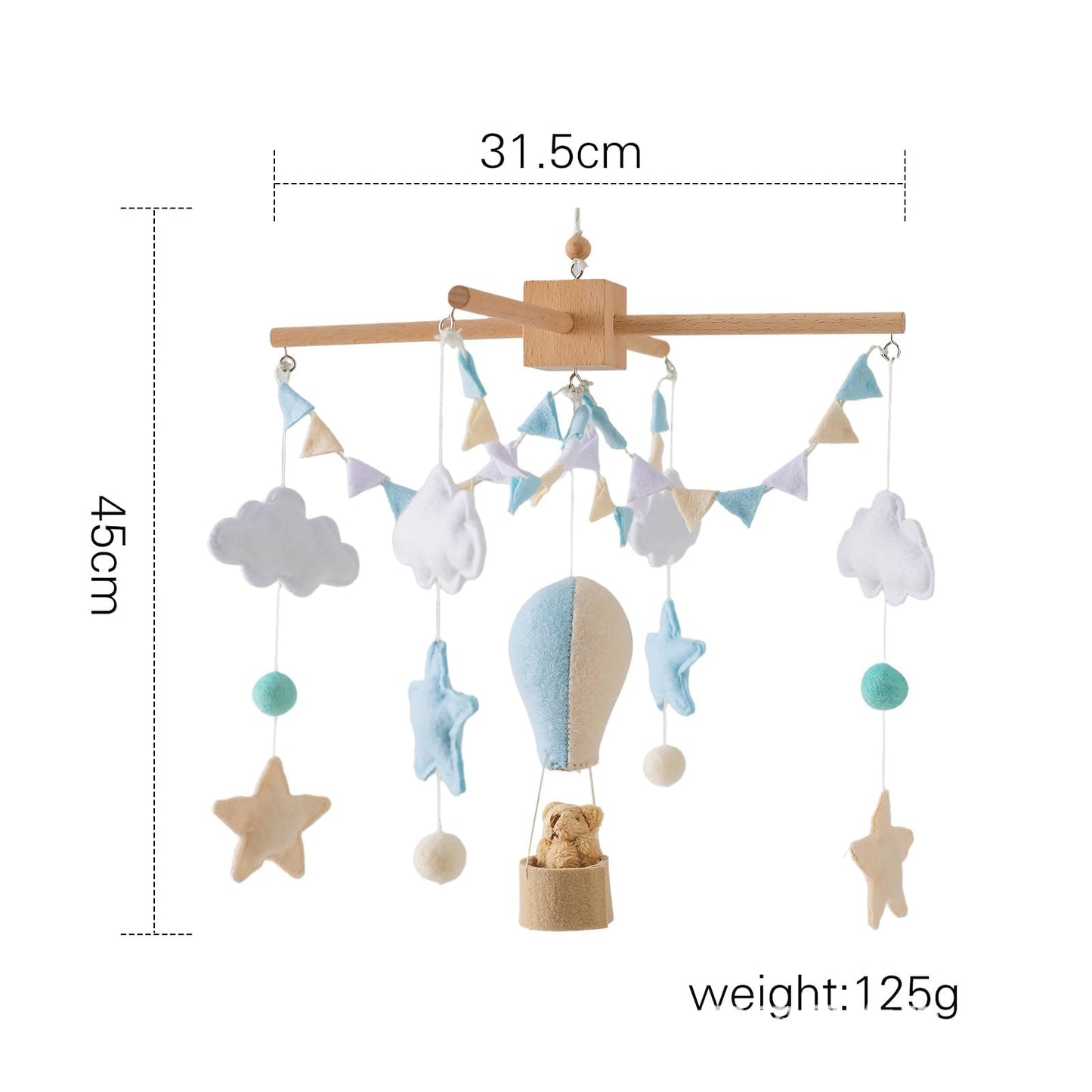 Móvil de bebé para cuna, móvil para cuna de bebé para niños y niñas, móvil de bebé, móvil boho para guardería, decoración de guardería, banderas de globo de aire caliente, bandera de nube de estrella