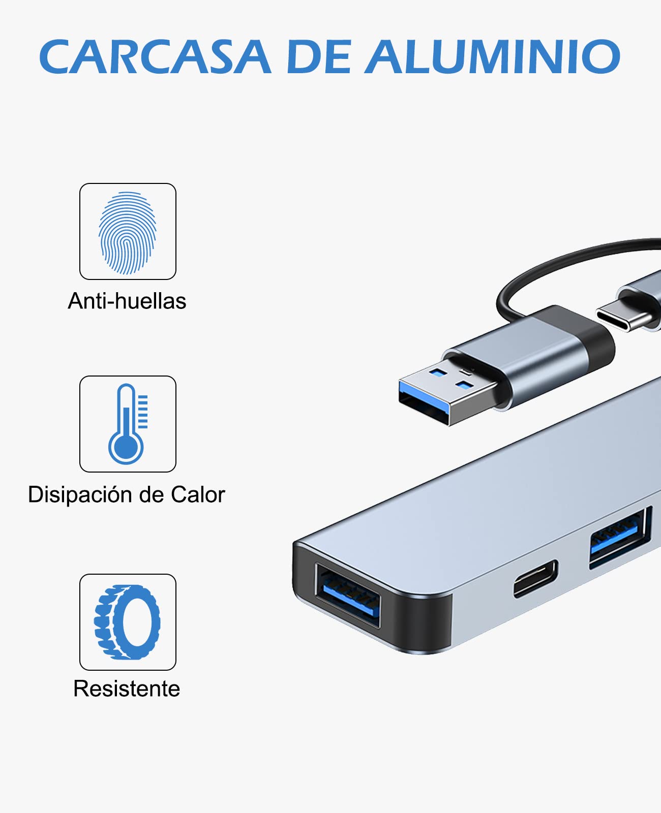 Lostrain Hub USB C 3.0, 7 en 2 Adaptador multipuerto Tipo C Hub con USB 3.0 Portátil Concentrador Hub USB C para MacBook Air/Pro iPad Chromebook Lenovo Huawei Surface