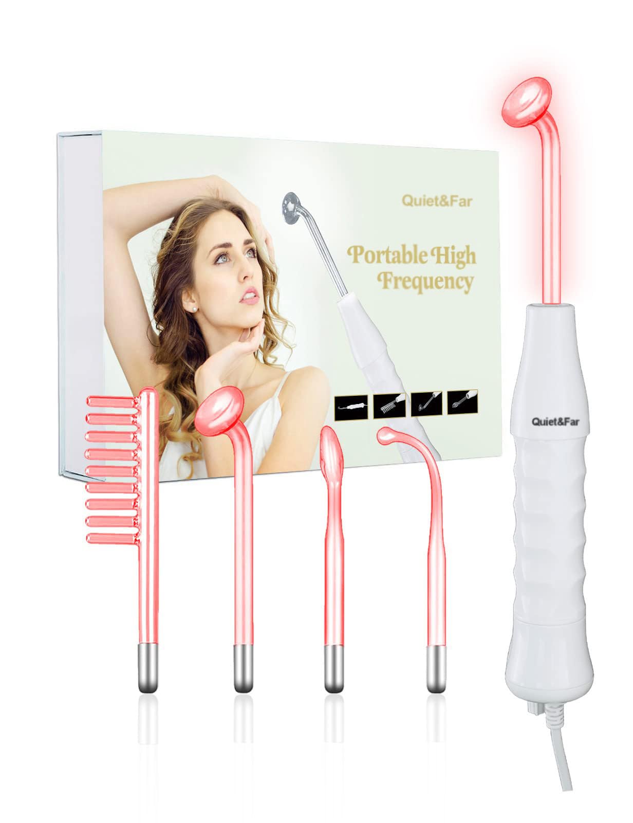 Máquina facial de alta frecuencia para el cuidado de la piel herramienta para las arrugas reduciendo la piel apriete varita facial de alta frecuencia con 4 tubos