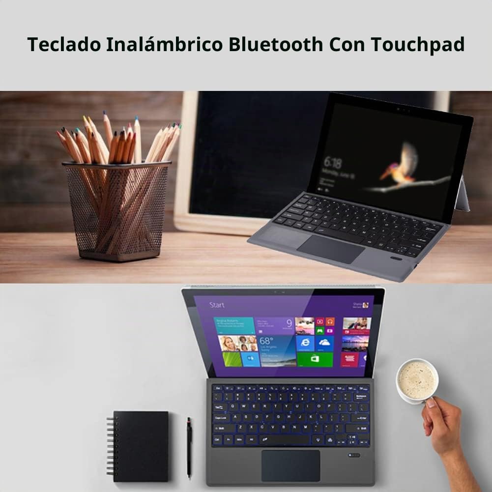 Teclado Bluetooth Inalámbrico Ultrafino con Retroiluminación LED 7 Colores Panel Táctil