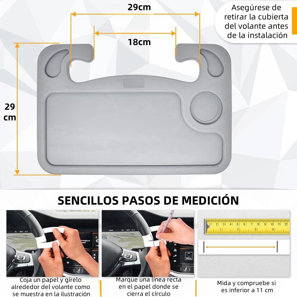 Juzanl Bandeja para Volante de Coche, Multifunciona con Portavasos (Gris)
