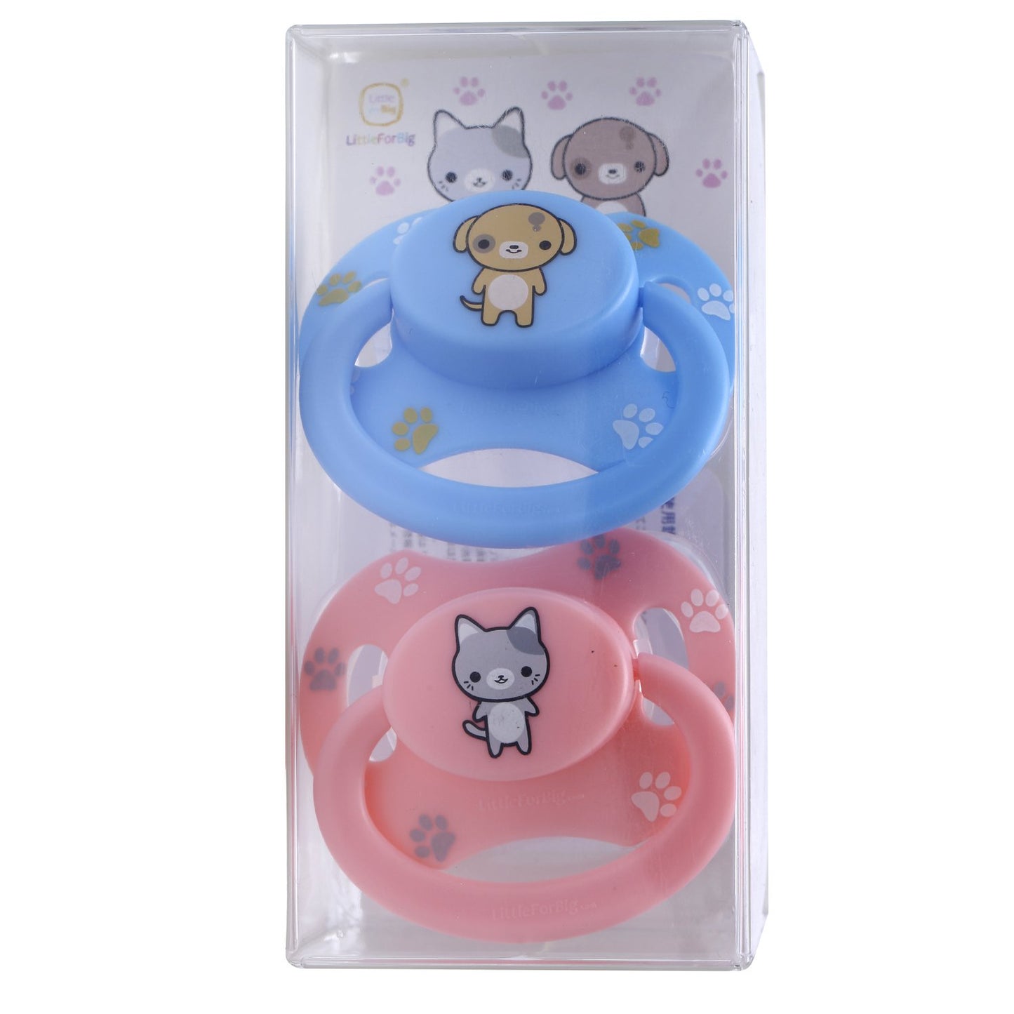LittleForBig Bigshield Generation-II Adult Sized Pacifier Printed Set - Pink Kitty and Blue Puppy
