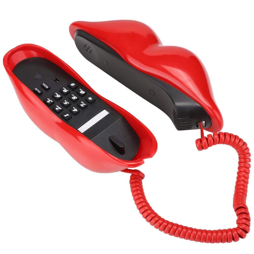 Vbestlife Teléfono Fijo, Lindo teléfono con Forma de Labio con Multifuncional, teléfono de Escritorio para el hogar/Llamadas claras/Regalo Perfecto/Interesante.(Rojo)
