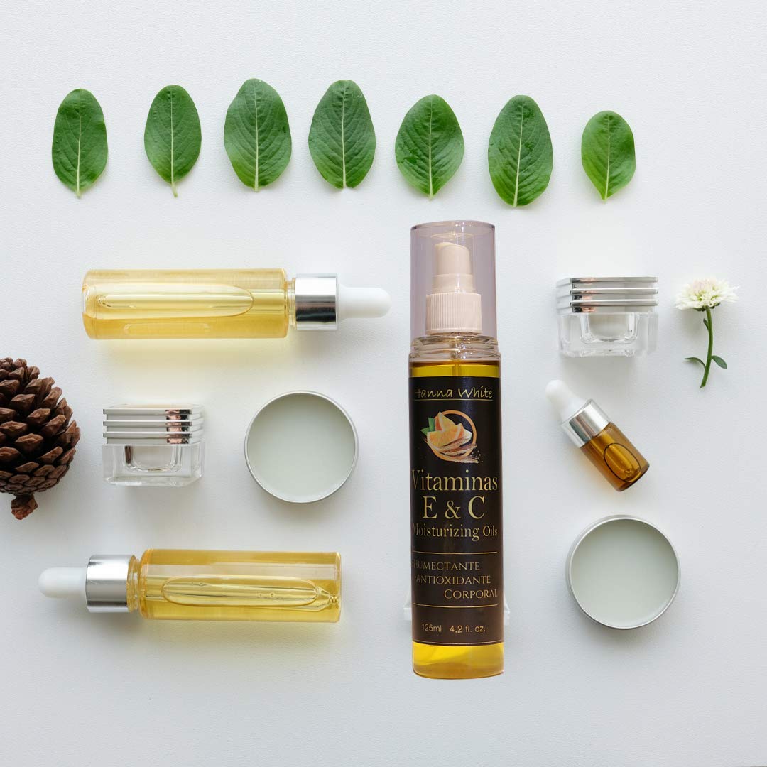 Aceite corporal antioxidante con vitamina E y aloe vera para una piel radiante y joven.