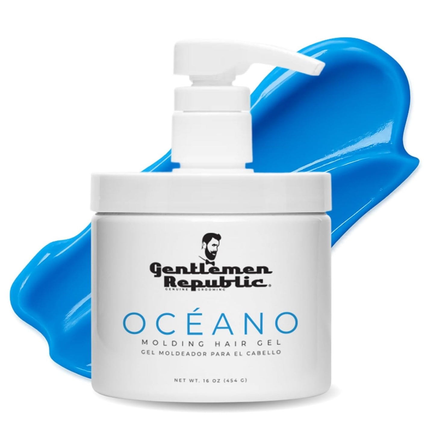 Gentlemen Republic Genuine Grooming Gel para el Cabello Oceano Men de Gentlemen Republic, 16 Oz con Bomba, Fijación Fuerte y Agradable al Tacto, Gel para Peinar el Cabello de Alto Brillo, Fórmula