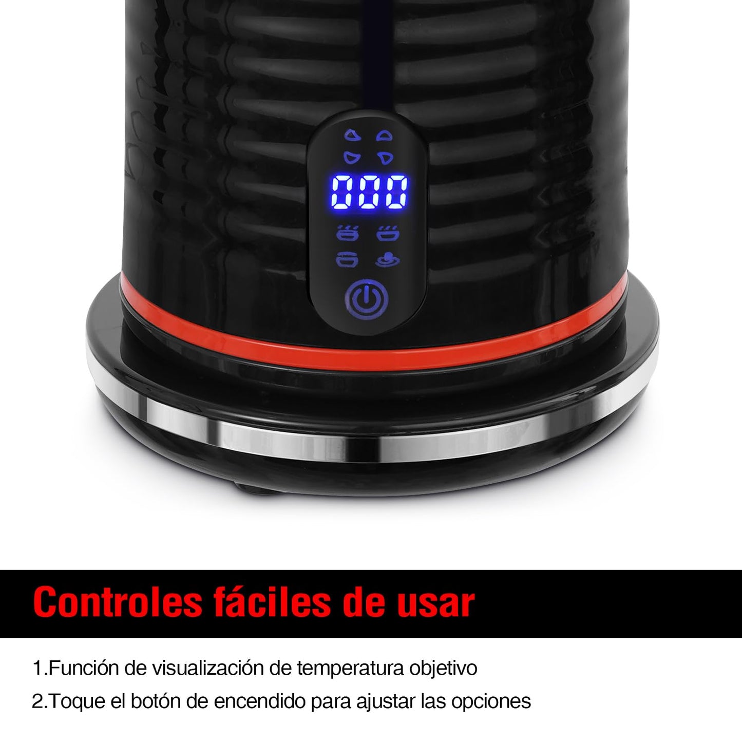Espumador de Leche Eléctrico 4 en 1 Negro para Café, Latte y Capuchino