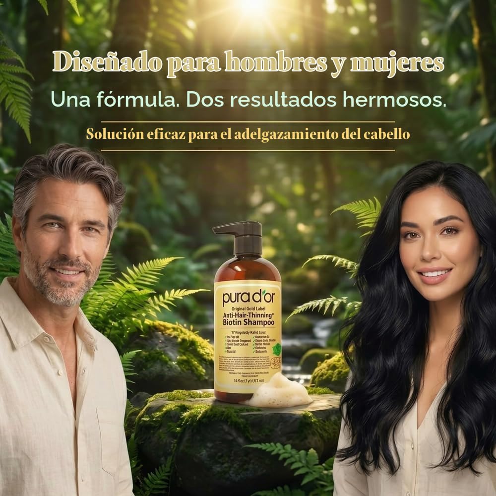 Shampoo PURA D'OR Original Gold Label Argan Oil Biotin Natural para Hombre y Mujer