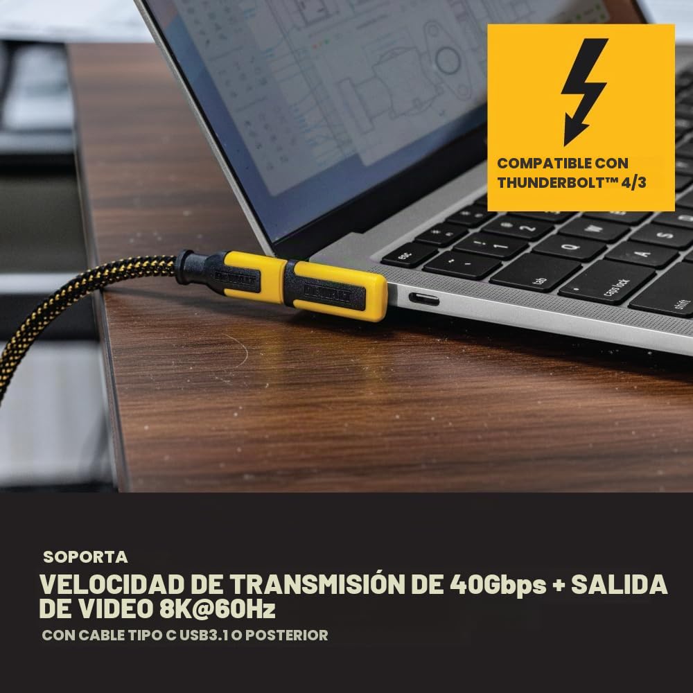 Adaptador USB-C DEWALT 90 Grados Resistente para Obras
