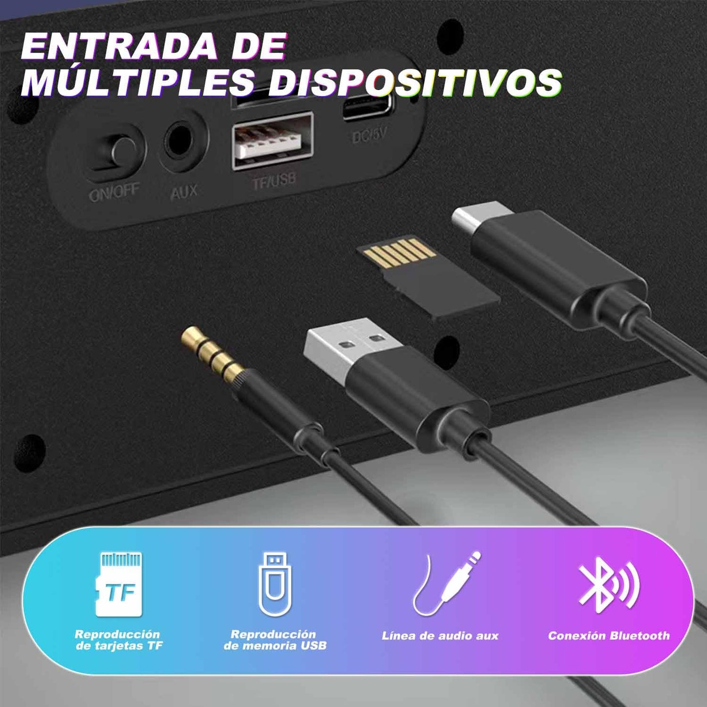 Bocina Bluetooth, Bocinas para PC, Barras de Sonido, Altavoces RGB para Juegos, Bocina Compatible con Múltiples Modos de Reproducción (Bluetooth, Cableado, USB, Disco U, Tarjeta TF, AUX, etc)