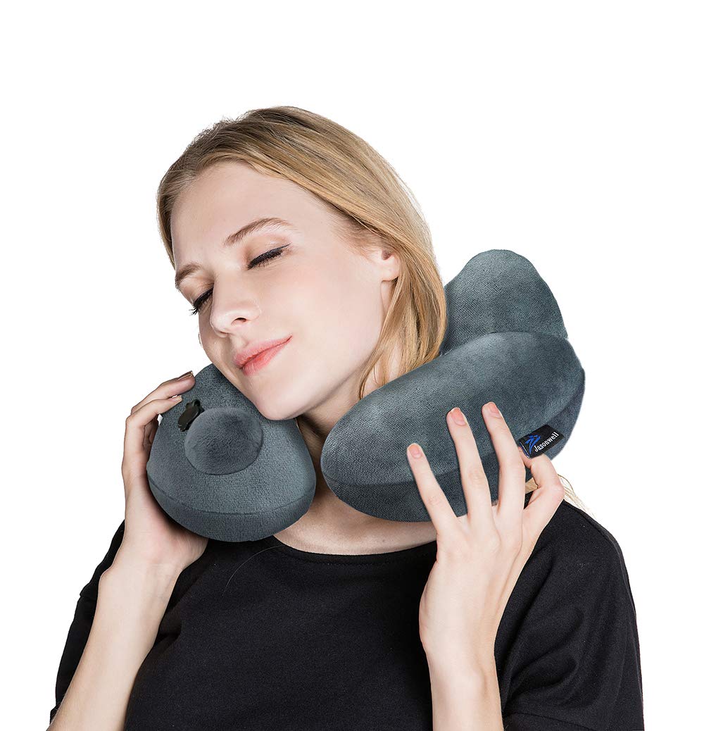 Jasonwell Almohada de Viaje Inflable Relajante Cuello Apoyo Travel Neck Pillow Inflatable para Avion vuelos de Larga Distancia Tren Coche Oficina con Bolsa de Transporte y Antifaz para Dormir