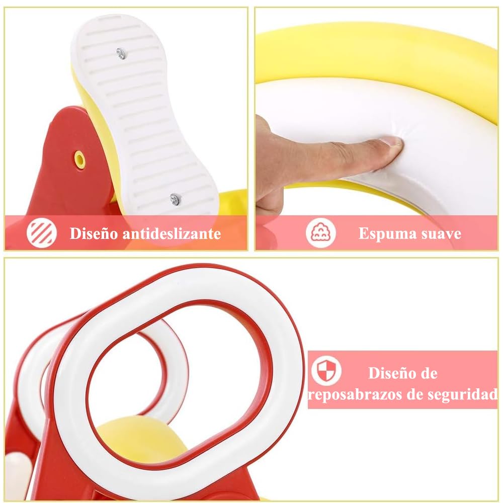 Baño Entrenador Niño, Asiento Entrenador para Baño con Tapizado y Escalera Antideslizante, Plegable Escalera para Baño Niños, Fácil de Guardar, Asiento Ergonómico, Edad de 3 a 10 Años, Rojo Amarillo