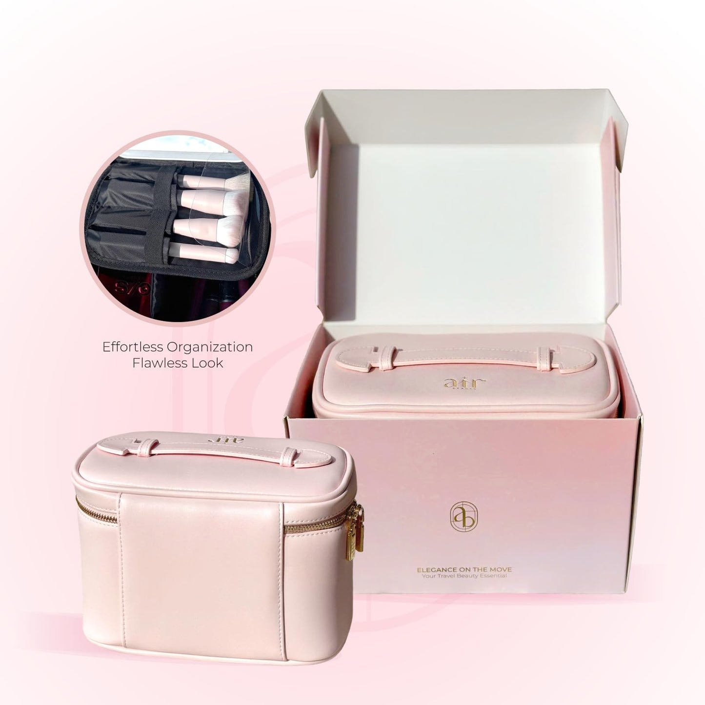 Air Beauty - Bolsa de maquillaje de piel rosa, estuche de viaje para cosméticos con cierre de cierre