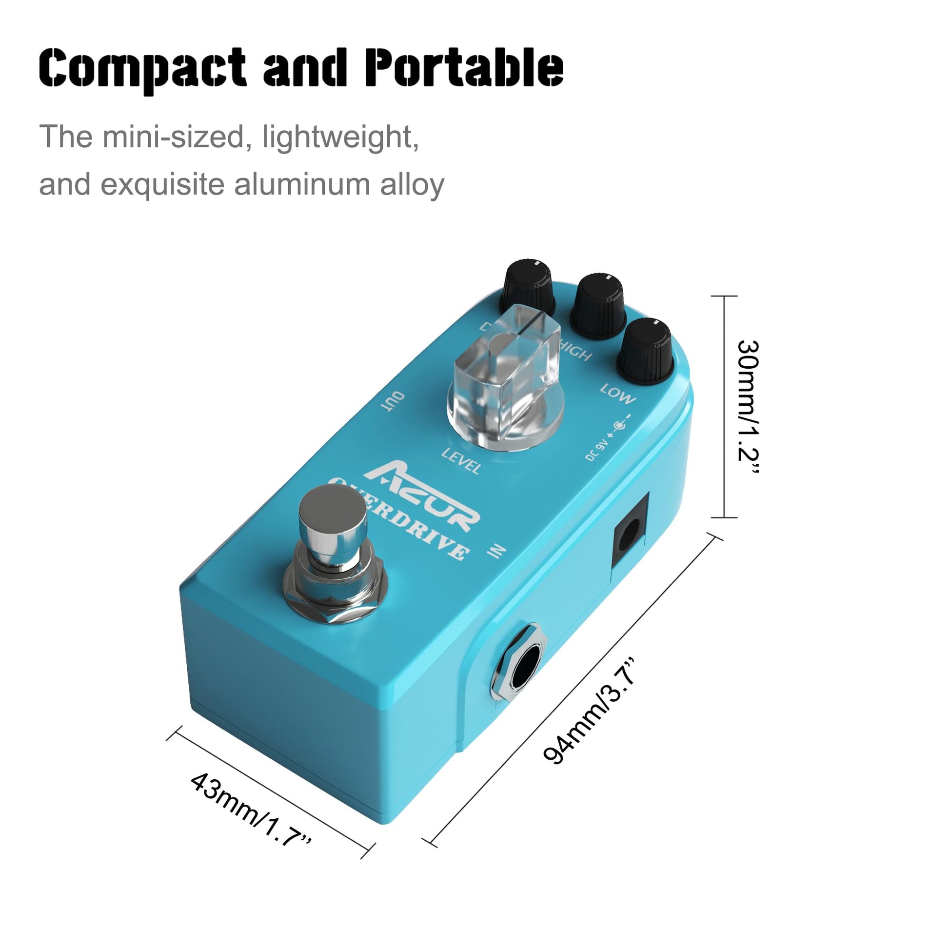 AZOR Overdrive - Pedal de efecto de guitarra de alta y baja, 3 modos, mini pedal para guitarra eléctrica True Bypass