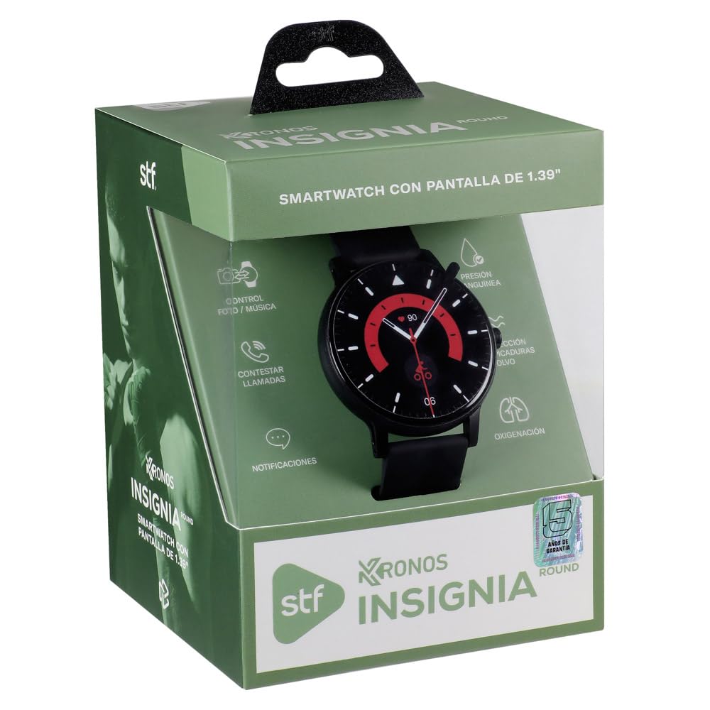 Smartwatch STF Kronos Insignia Round Negro Resistente a Salpicaduras y Polvo IP65 con Llamadas