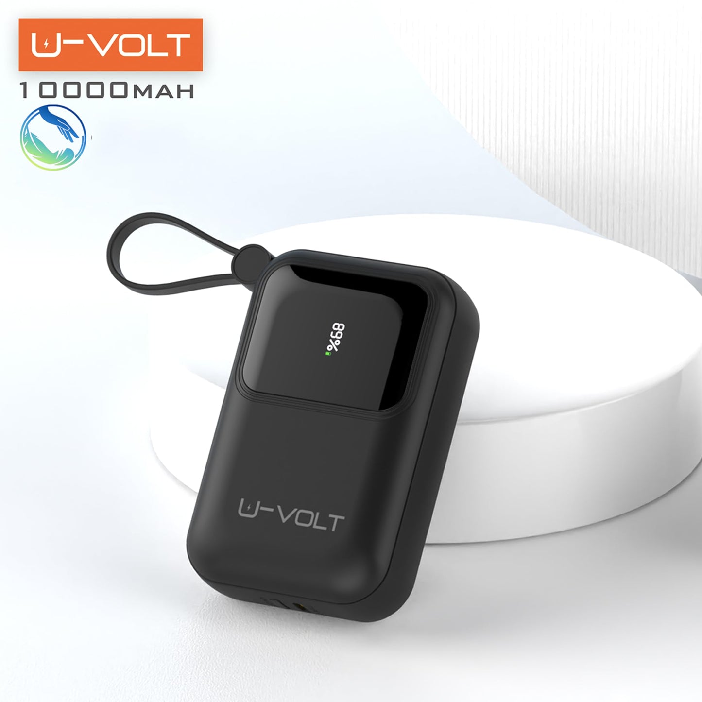 CELULARTE Power Bank U-Volt 10,000 mAh con Cables Integrados, Carga Rápida 22.5W, Batería Portátil con Pantalla Digital para iPhone, Samsung, Xiaomi, iPad y Más (Negro)