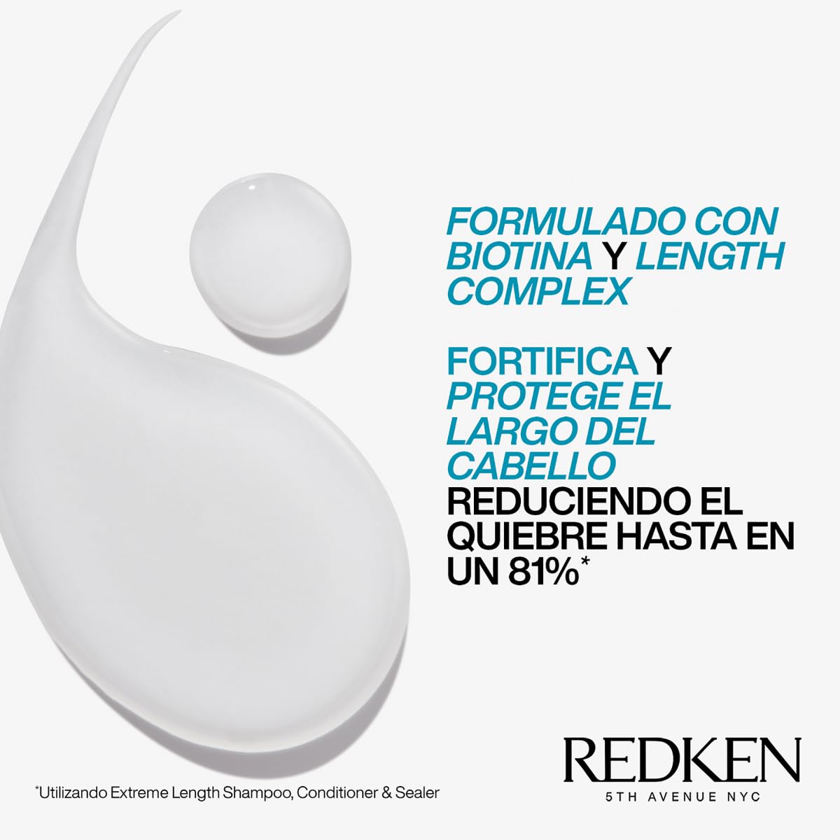 REDKEN- Shampoo Extreme Length | Shampoo anti-quiebre para un cabello más largo y sano | Fortalece el cabello desde la raíz hasta las puntas y reduce el quiebre | Formulado con Biotina | 300ml