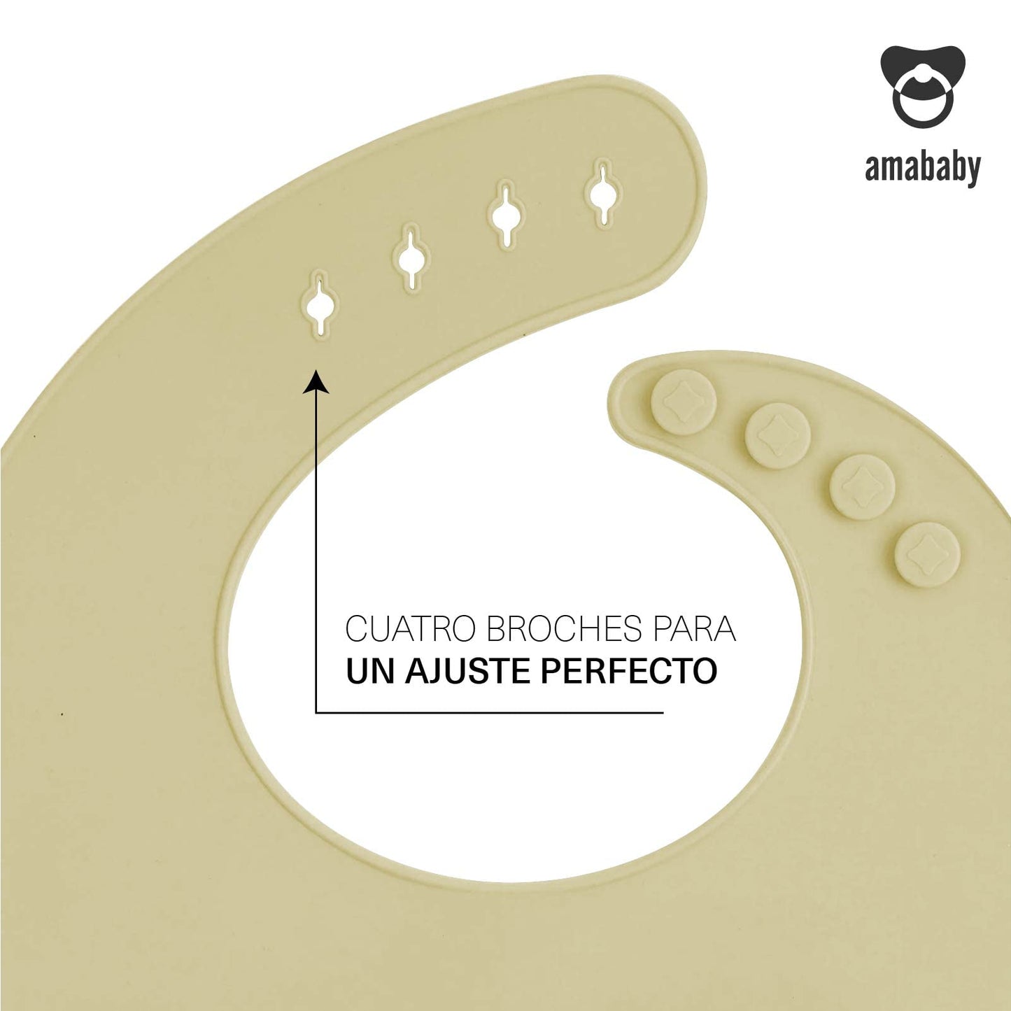 AMABABY - Babero de Silicón para Bebé - Evita Manchas y Suciedad - Edad: +6 meses - Silicona de Grado 100% Alimenticio - Collar Ajustable para tu Bebé - Waterproof Baby Bib (Beiges)