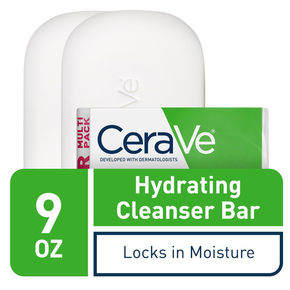 CeraVe Hydrating Cleansing Bar 2 Pack (4.5 oz each) Non Soap Alternative for Daily Body and Facial Washing, Dry to Normal Skin