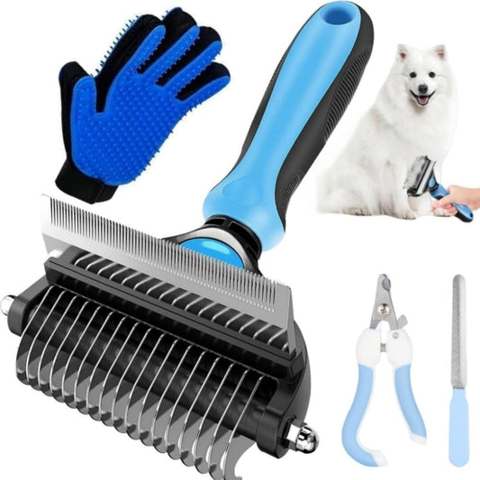EDECOR Cepillo para Perros y Gatos, 2 en 1 Deslanador para Perro, Cepillo para Mascotas Quita Pelo, Peine Rastrillo para Perros para Eliminar Nudos y Enredos, Peine para Perros y Gatos de Pelo Corto o Largo (Azul)