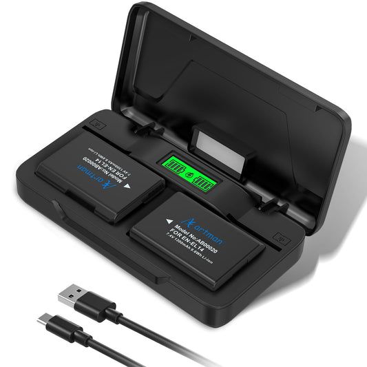 Artman EN-EL14 EN-EL14a Batería 1400mAh 2-Pack con USB-C 20W Fast Dual Channel Charge Case para Nikon D3100 D3200 D3300 D3400 D3500 D5100 D5200 D5300 D5500 D5600 DF Coolpix P7000 P7700 P7800 Cámaras
