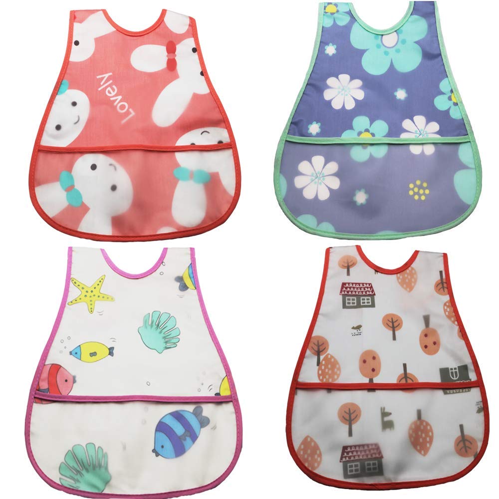 (Red) - Baby Waterproof Bib with Crumb Catcher Pocket, Comfortable Soft Adjustable Snaps Feeding Bibs for Infants and Toddlers (Watermelon)