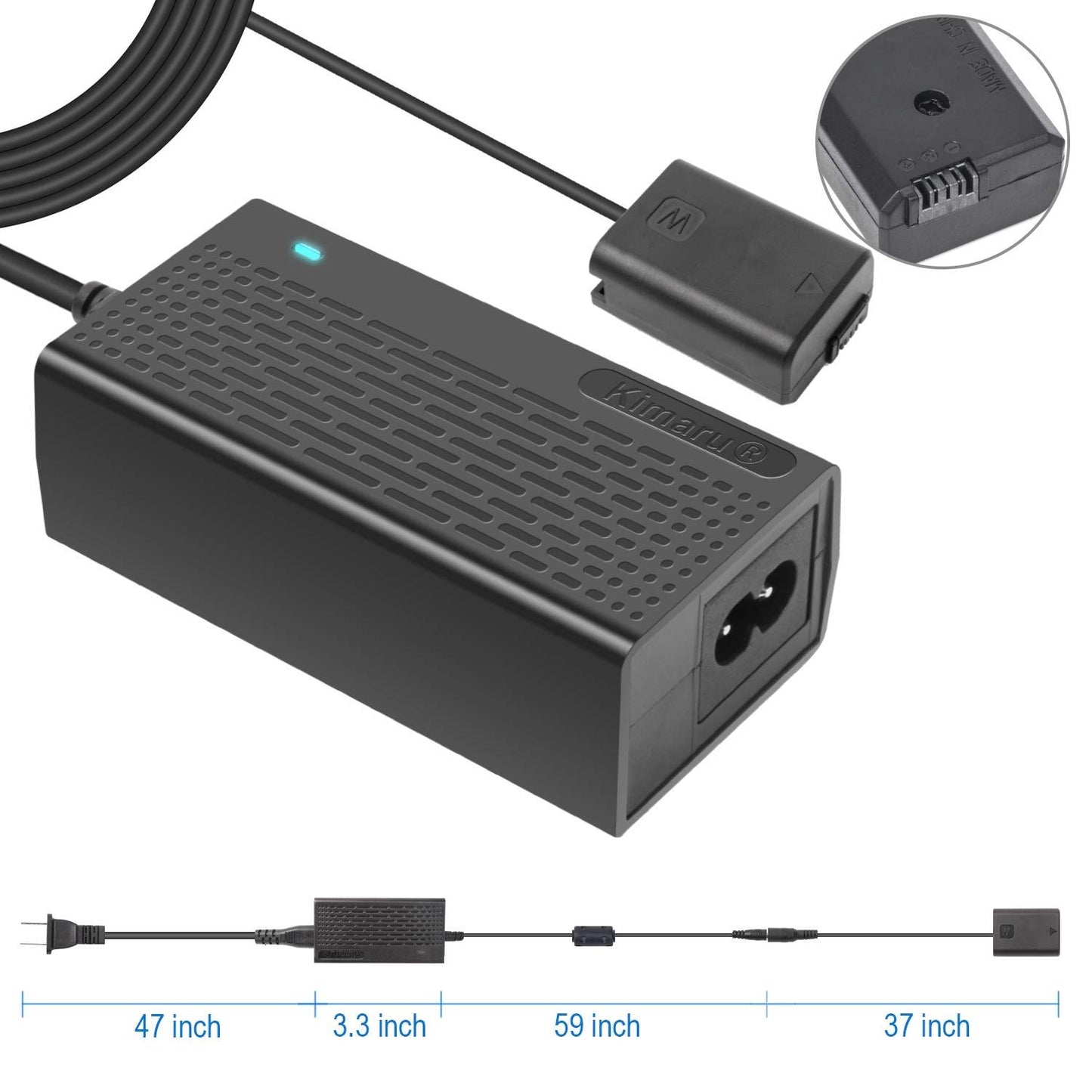Kimaru AC-PW20 Adaptador de Fuente de Alimentación NP-FW50 Kit de Batería Dummy para Sony Alpha ZV-E10 A6000 A6100 A6300 A6400 A6500 A5000 A5100 A7 A7II A7RII A7S A7SII RX10II III IV Cámaras.