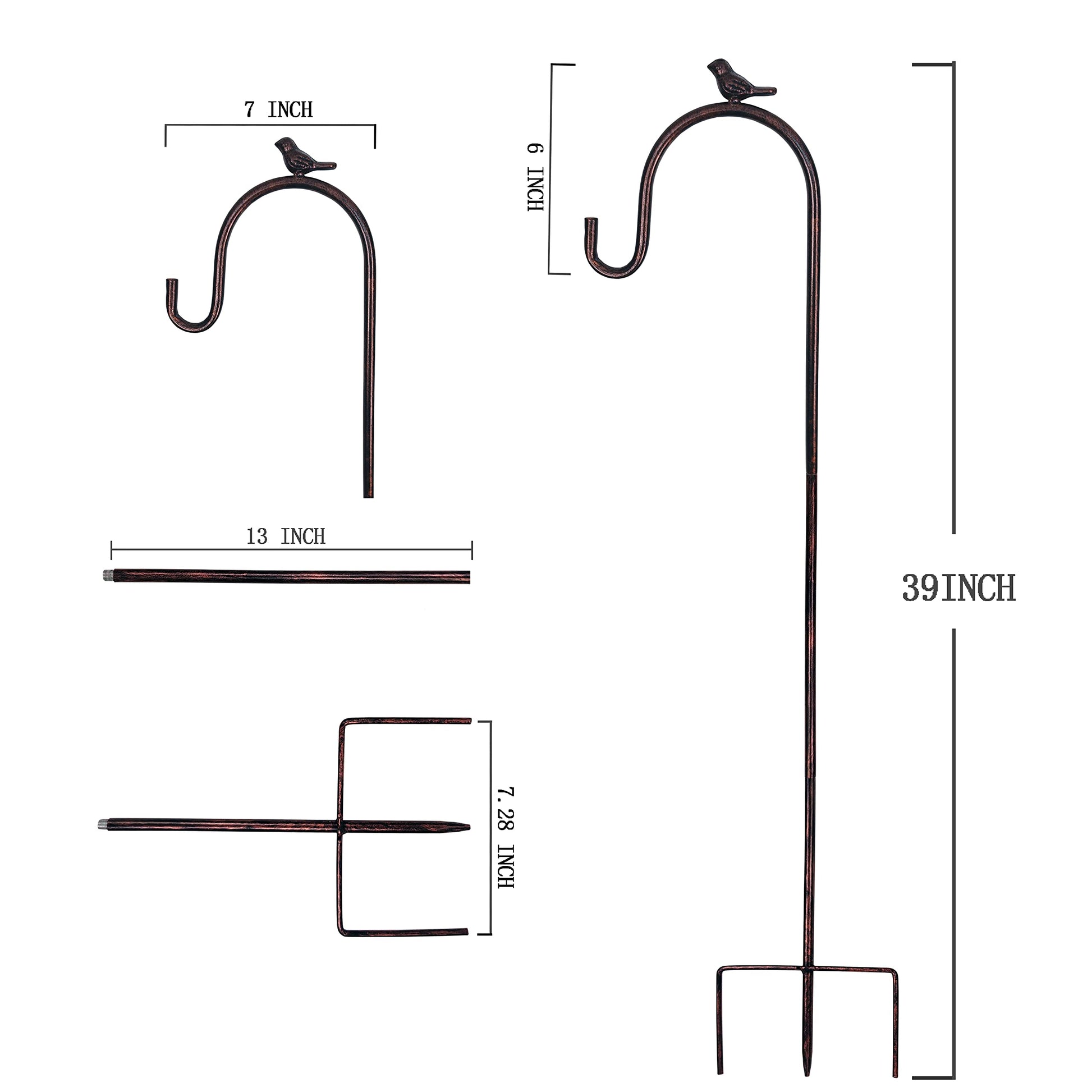 COOZZYHOUR - Ganchos de pastor de 39 pulgadas para exteriores, juego de 2 ganchos de metal para colgar luces solares, comederos de pájaros, cesta de flores, luces de Navidad, linternas, estacas de