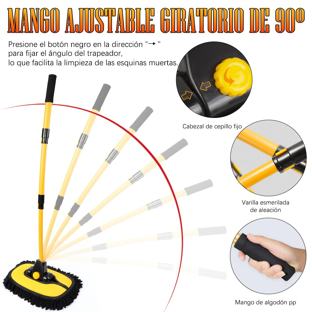 BYHANG Cepillo para Lavar Carros, con Mango Largo, Incluye Cabezal de Repuesto, Juego de 3 Cepillos para Limpieza, Kit de Limpieza para Auto con Poste Extensible, Ideal para Coches, SUV, Camiones