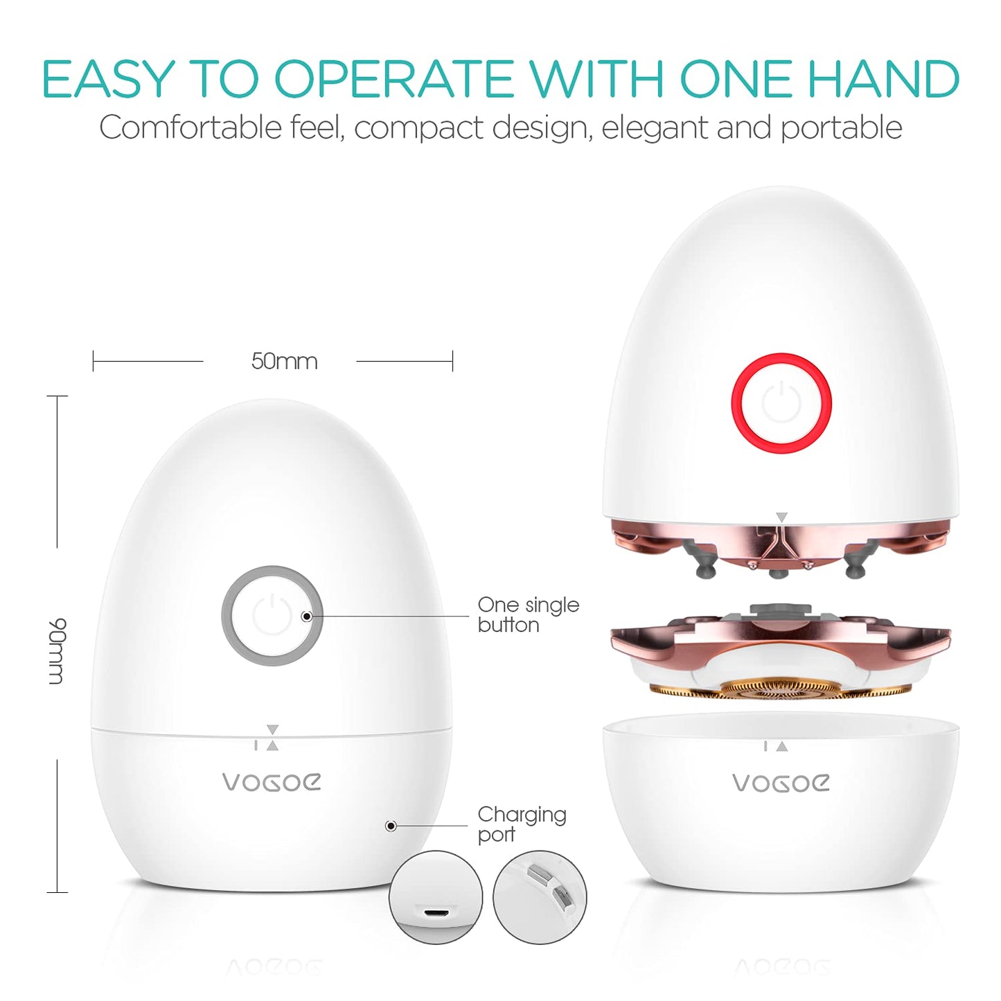Afeitadora Eléctrica VOGOE Rosa Cuchilla Flotante 3D Recargable para Mujer